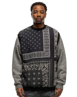 30/-Swt Knit Bandanna Big Vest Black