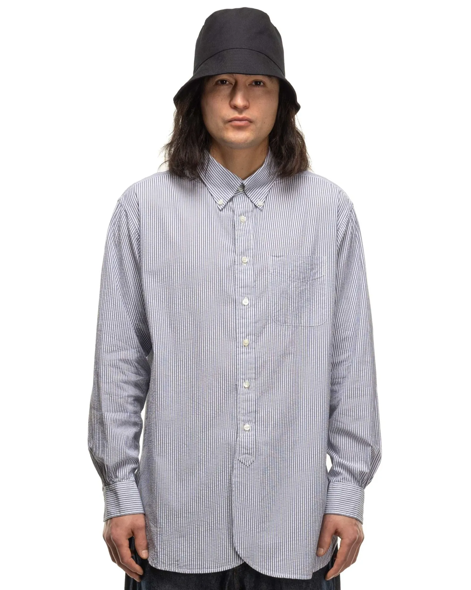 19Th Century Bd Shirt Cotton Seersucker Navy/White