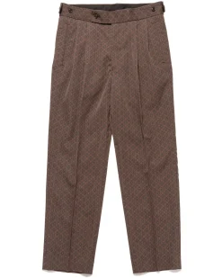 Tucked Side Tab Trouser-Wool Gabardine/Printed Brown/Fine Pattern