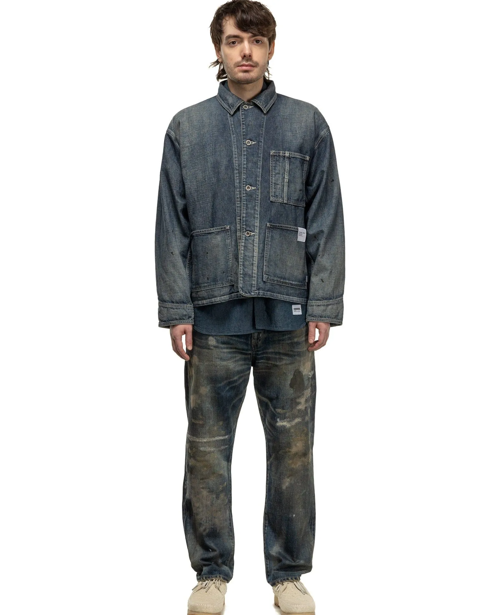 Washed Short Coverall Jacket Indigo