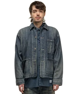 Washed Short Coverall Jacket Indigo