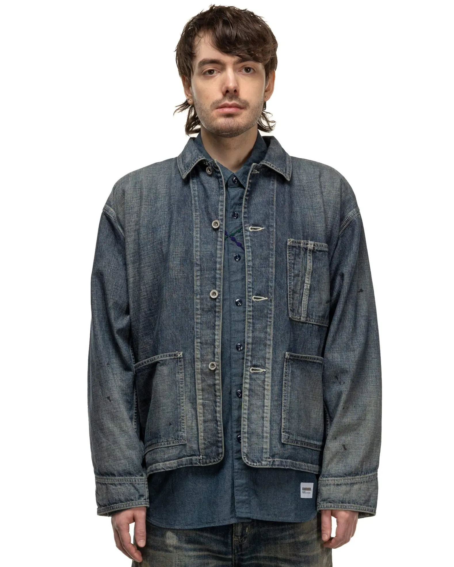 Washed Short Coverall Jacket Indigo
