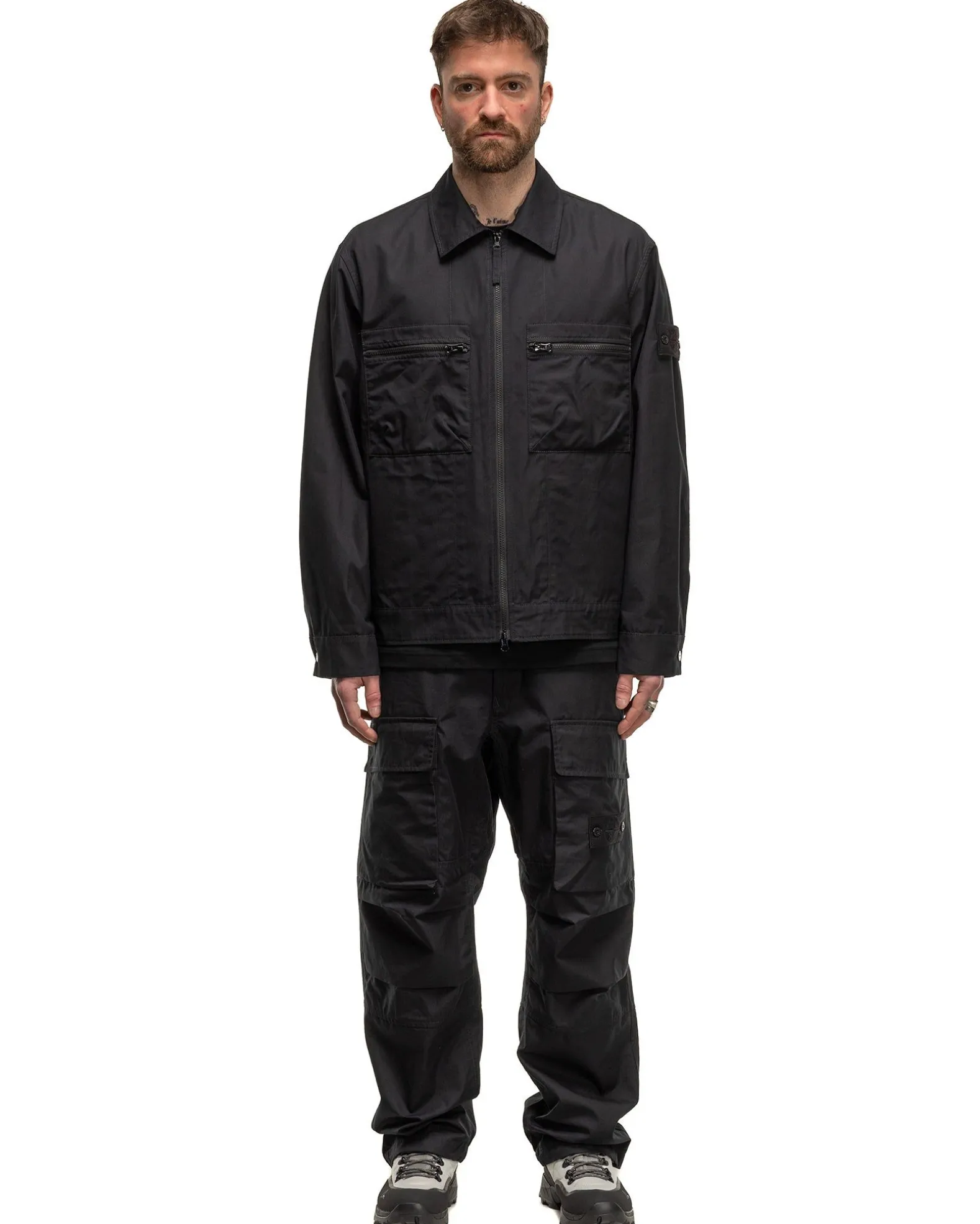 Weatherproof Cotton Canvas Ghost Piece Loose Fit Cargo Pants Black