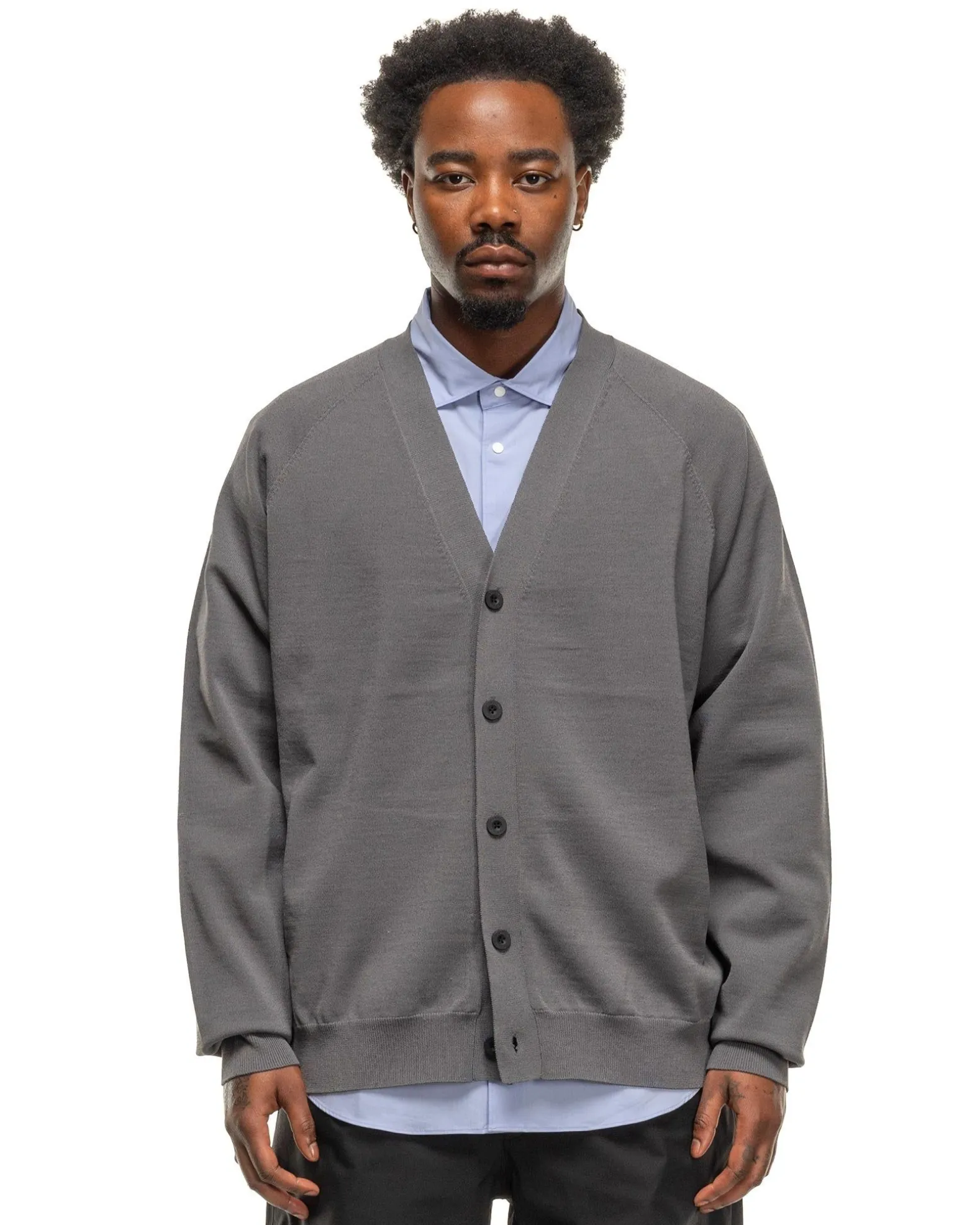 Wholegarment Wool Knit Cardigan Mix Charcoal