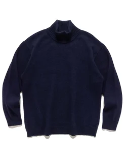 Wool Cotton Mouline Highneck Sweat Shirt Navy