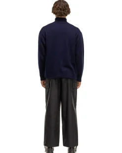 Wool Cotton Mouline Highneck Sweat Shirt Navy