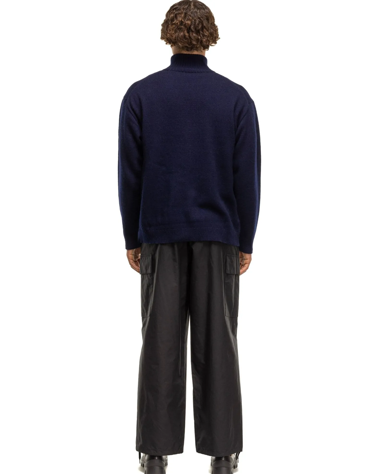 Wool Cotton Mouline Highneck Sweat Shirt Navy