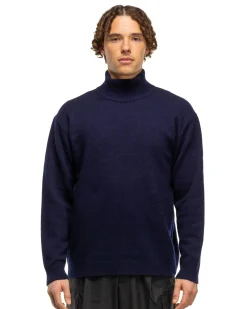 Wool Cotton Mouline Highneck Sweat Shirt Navy